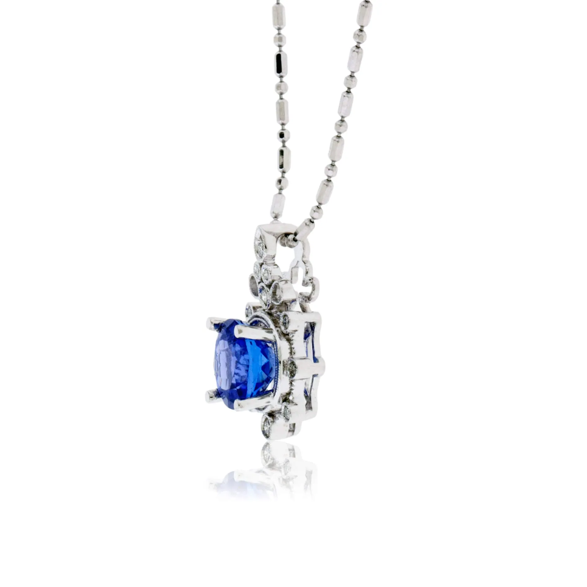 Vintage Inspired Round Tanzanite & Diamond Pendant